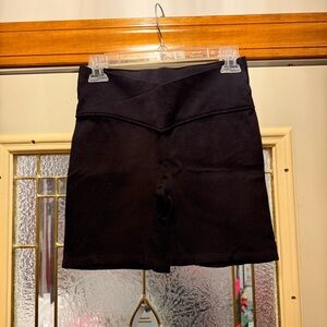 Colsie Ribbed Black Crossover Waist Bike Shorts
